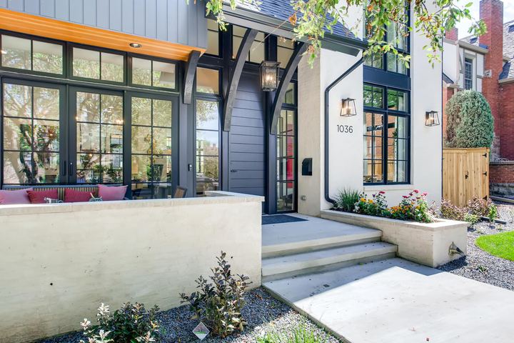 Exterior Front Entry of a Caliber custom home at 1036 S Columbine Street in Denver