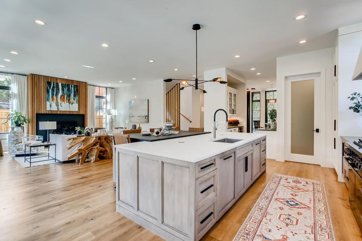 Kitchen of a Caliber custom home at 1036 S Columbine Street in Denver
