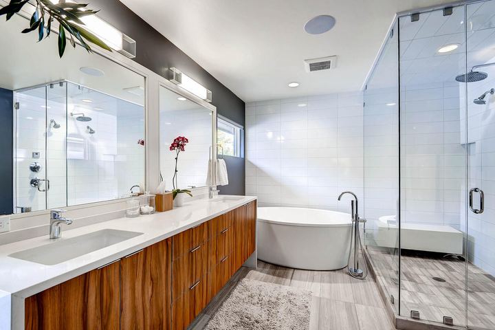 2nd Floor Master Bathroom of a Caliber custom home at 1374 S Lafayette St in Denver