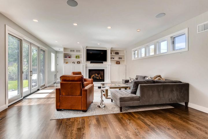 Family Room of a Caliber custom home at 1379 S Lafayette St in Denver