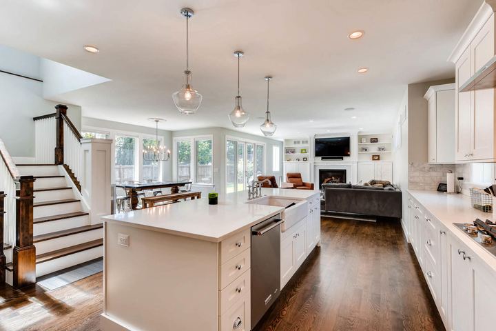 Kitchen of a Caliber custom home at 1379 S Lafayette St in Denver