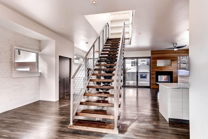 Stairway of a Caliber custom home at 2329 W 32nd Ave in Denver