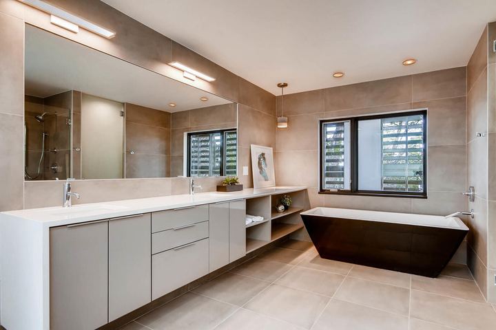 2nd Floor Master Bathroom of a Caliber custom home at 2675 Meade St in Denver
