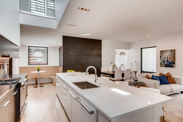 Kitchen of a Caliber custom home at 2675 Meade St in Denver
