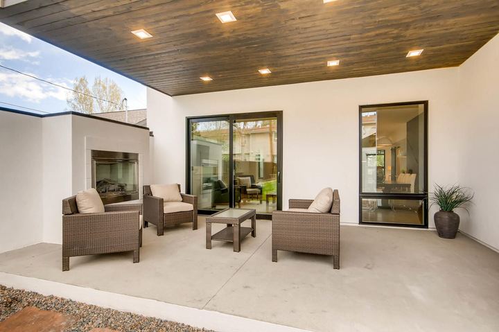 Patio of a Caliber custom home at 2675 Meade St in Denver